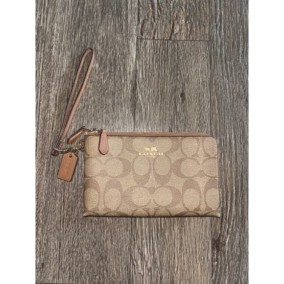 Coach Double Corner Zip Wristlet In Signature Canvas - Picture 1 of 11